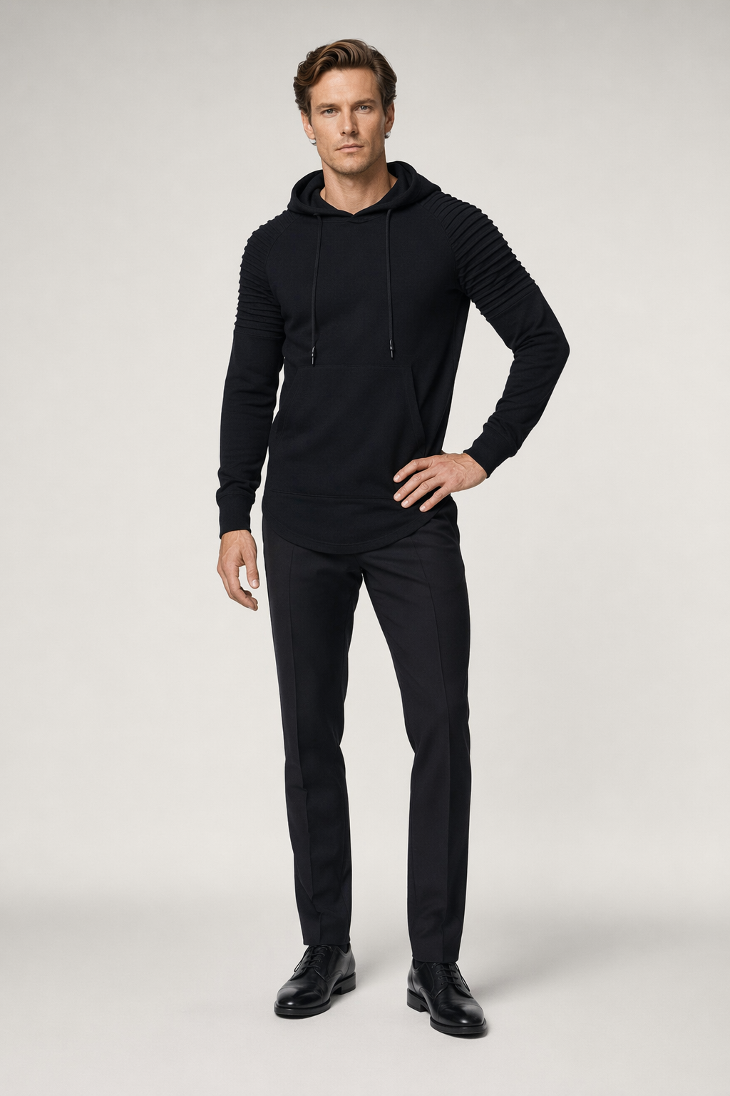 Slim Fit Motorcycle Jacket for Men in Ebony Default