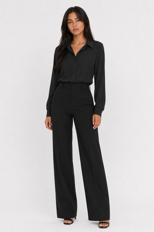 Button-Up Blouse for Women's Business Attire Black