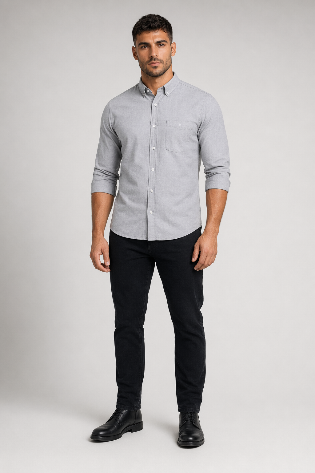 Classic Men's Shirt with Button Front Gray