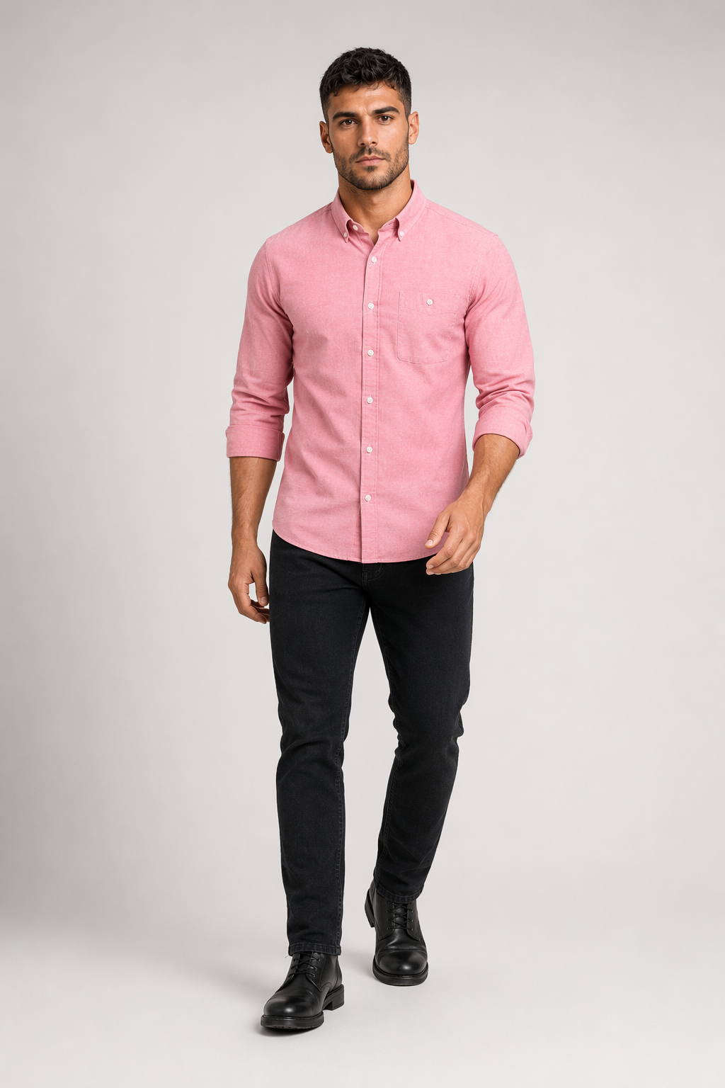 Classic Men's Shirt with Button Front Pink