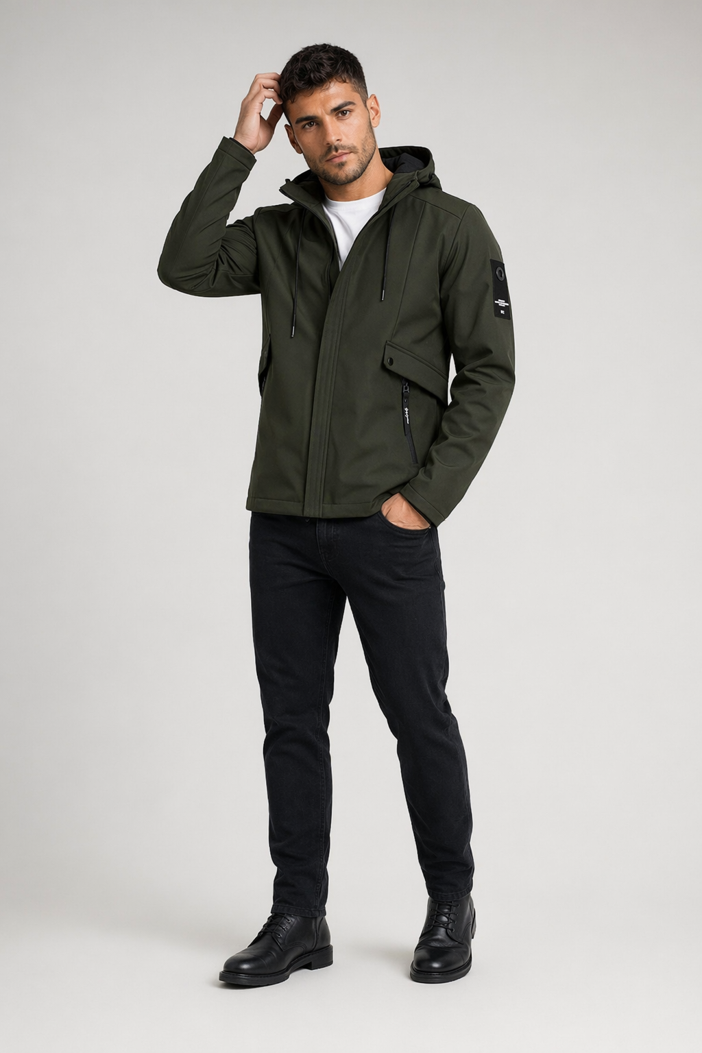 Windproof Hooded Jacket for Men Army Green