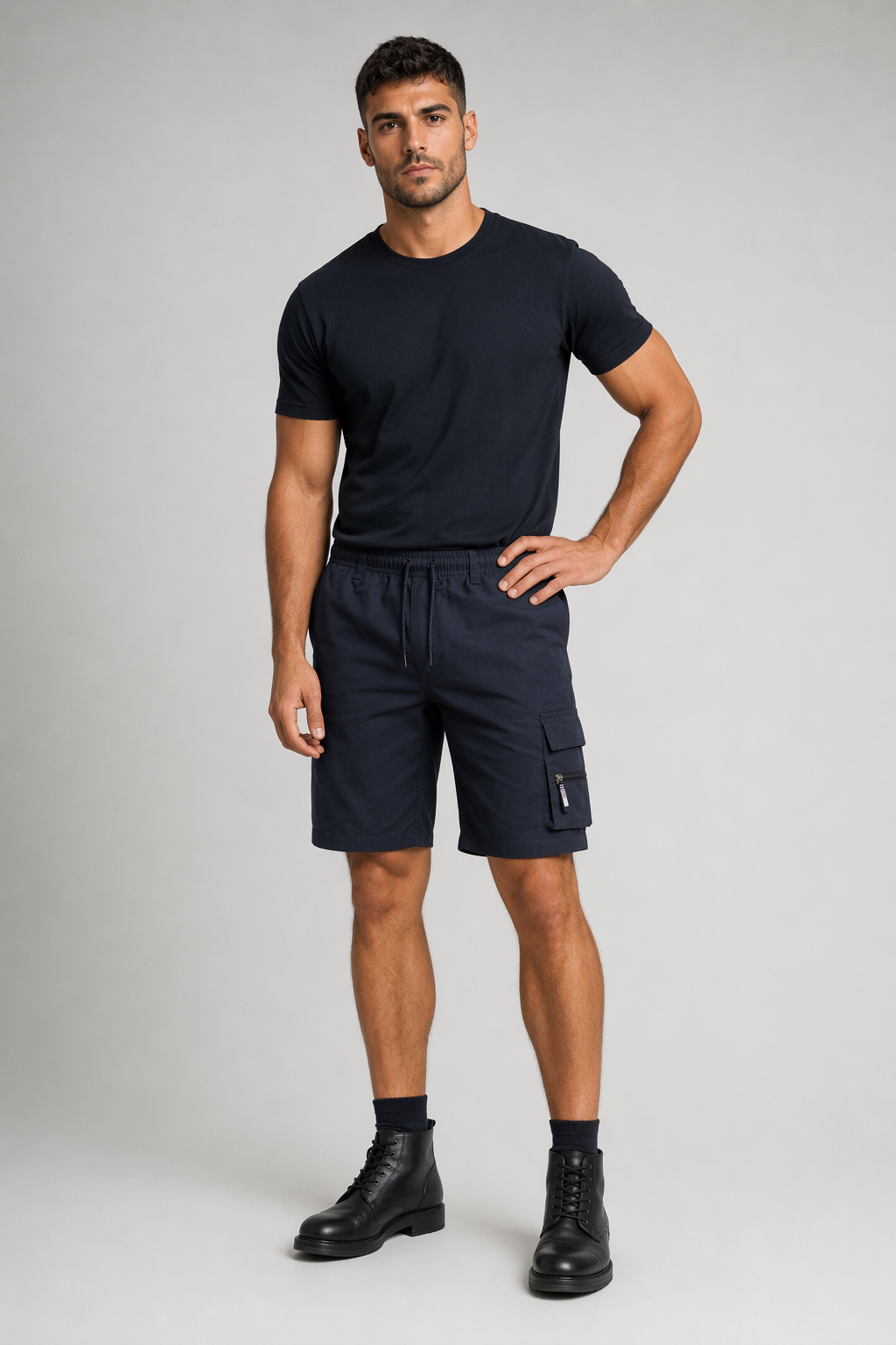 Summer Elastic Waist Men's Casual Shorts Navy