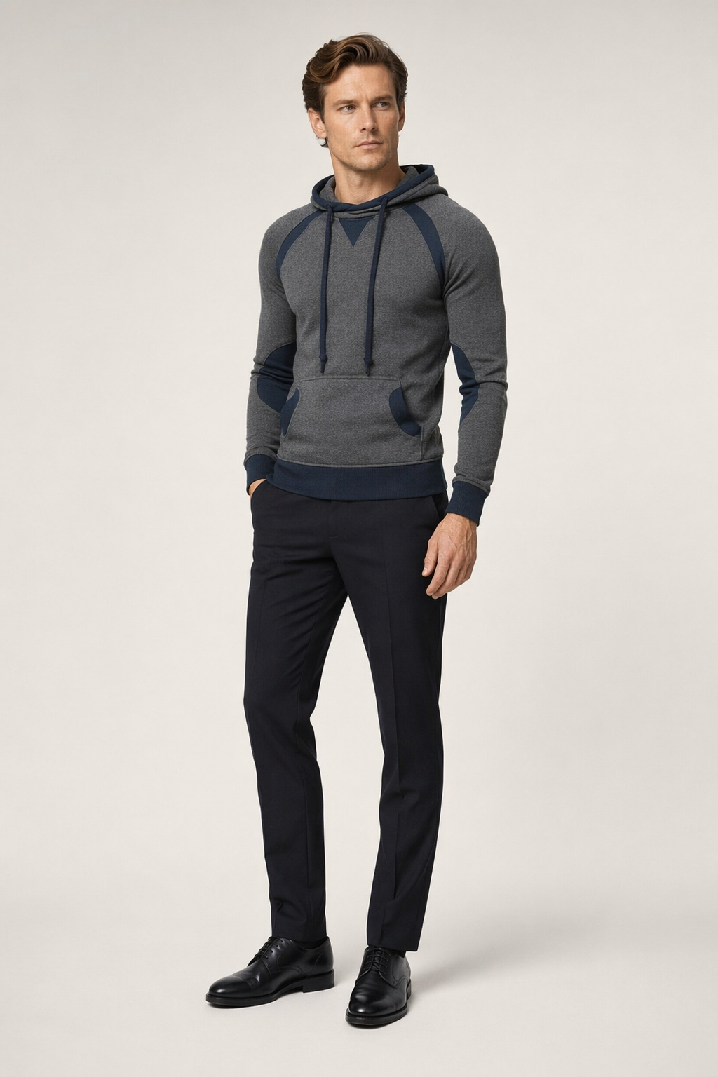 Two-Toned Men's Hoodie featuring Pockets Dark Gray