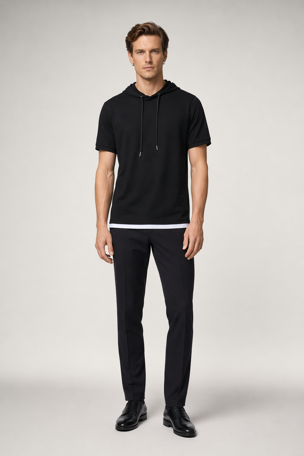 Short Sleeve Hooded Tee for Men Black