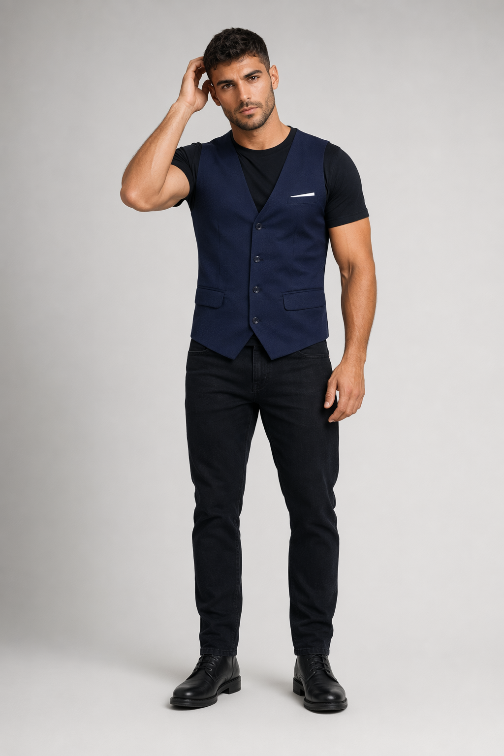 Slim Fit Pocketed Button-Down Men's Vest NAVY