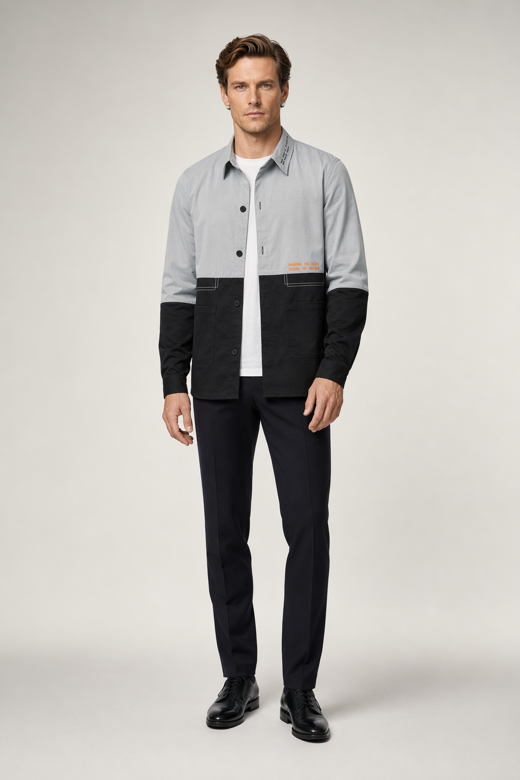 Long Sleeve Two-Toned Casual Men's Shirt Gray