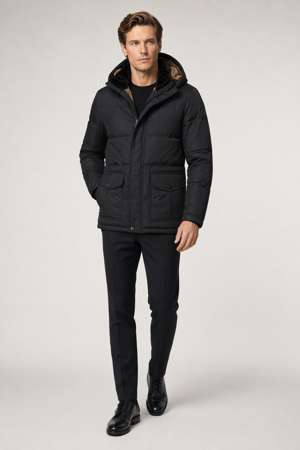 Detachable Hooded Men's Fur-Lined Jacket Default