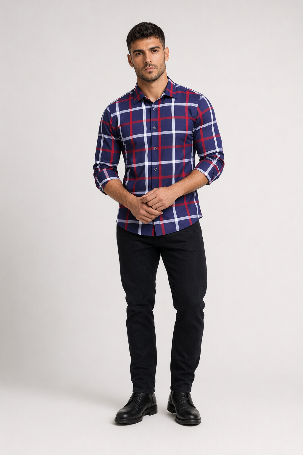 Checkered Button-Down Men's Shirt: Keeping Style Classic! Navy