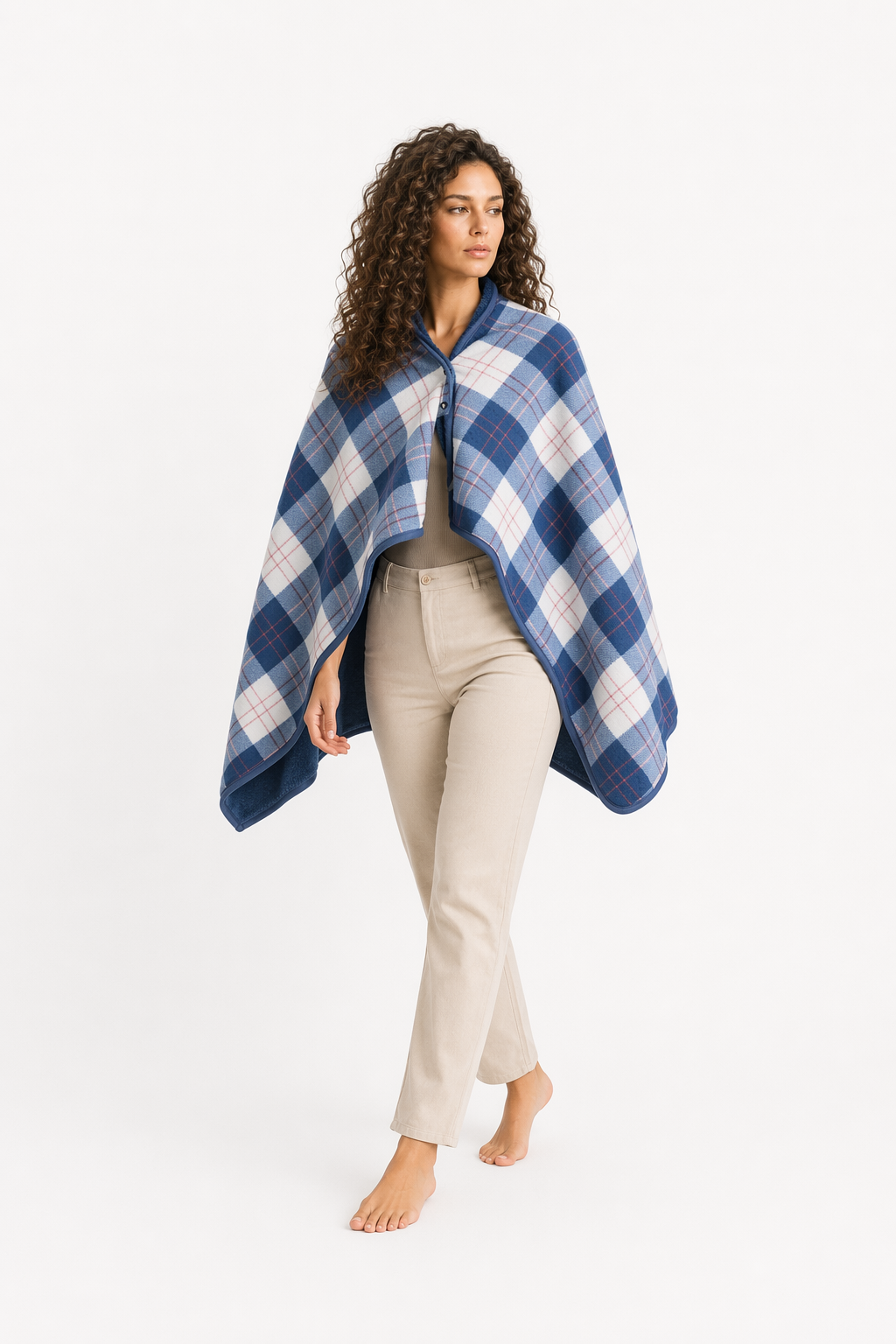 Double Layered Checkered Blanket with Versatile Functions Blue