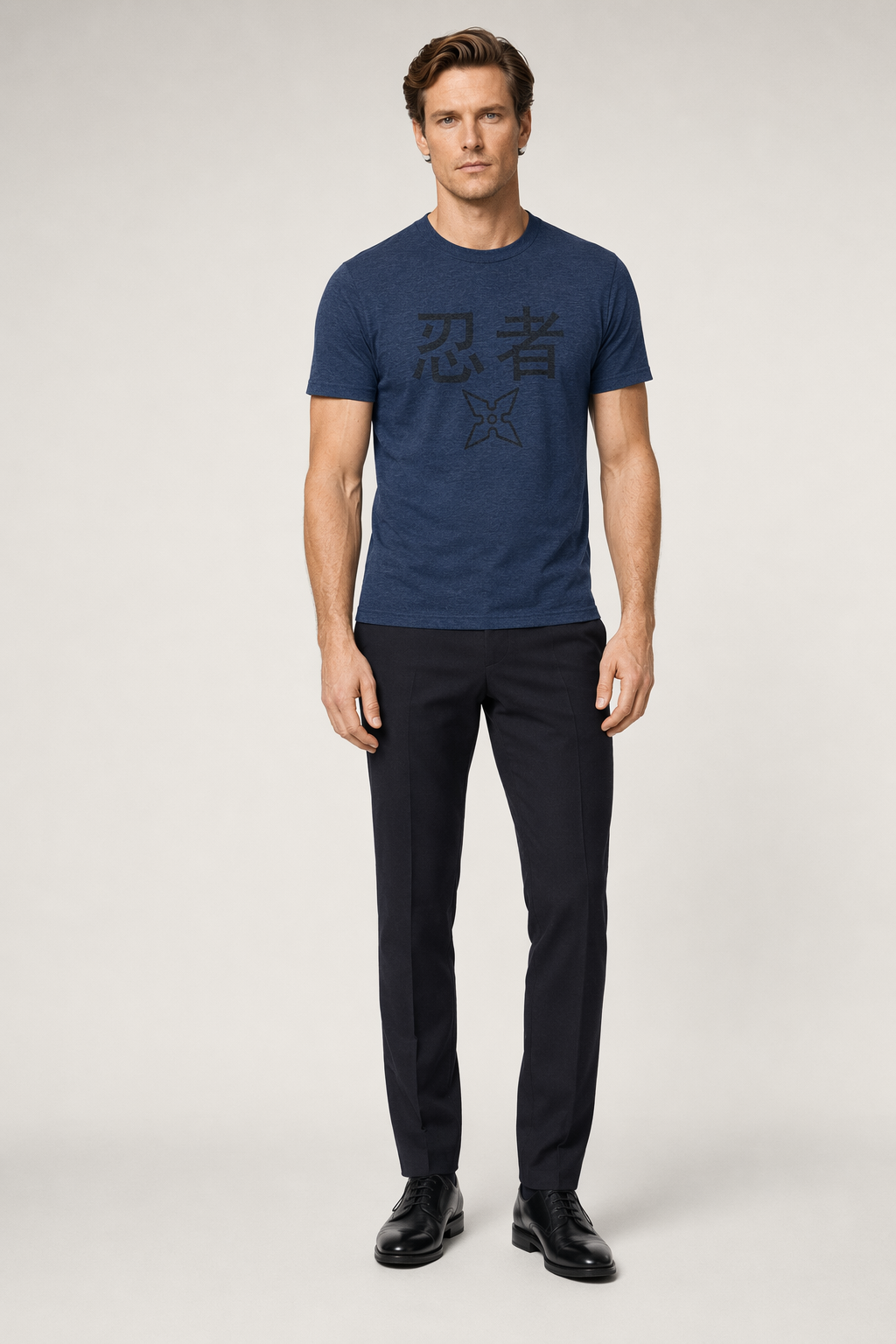 Ninja T-Shirt with a Worn-Out Look Heather Navy