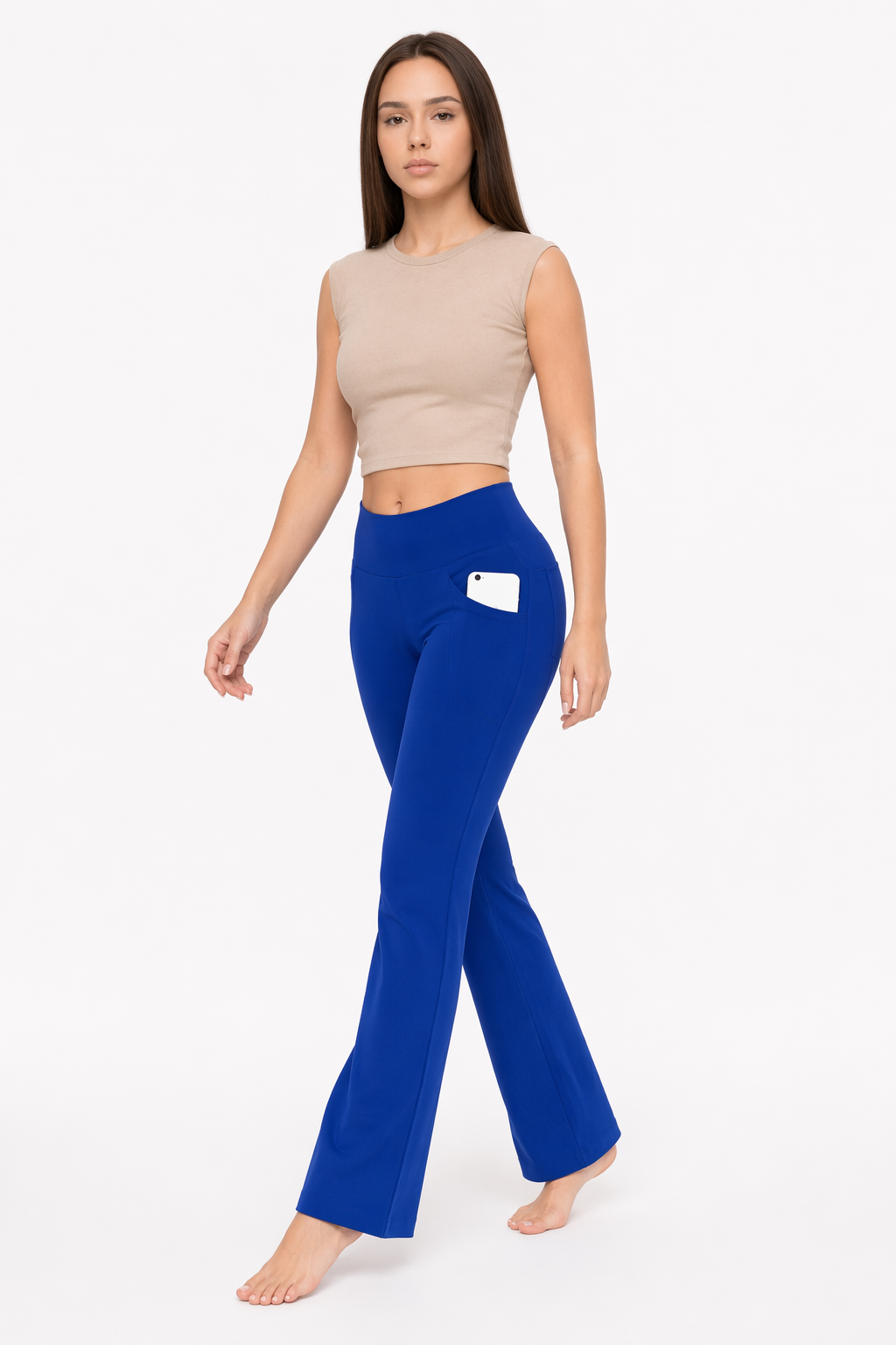 Flattering Straight Flare Yoga Leggings with a High Waist CS-Blue