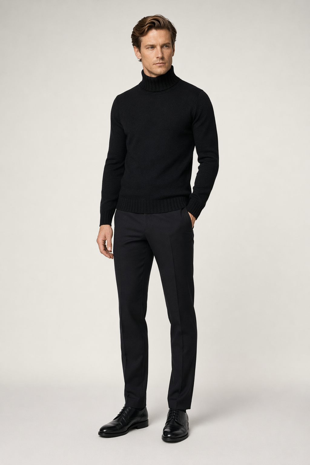 Ribbed Turtleneck Sweater for Men Black