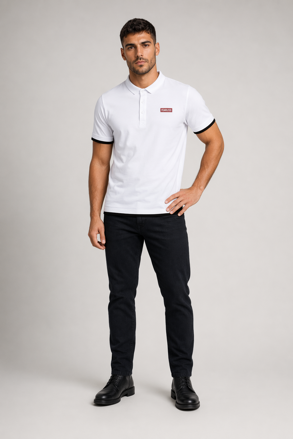 Layered Look Polo Shirt for Men with Short Sleeves White