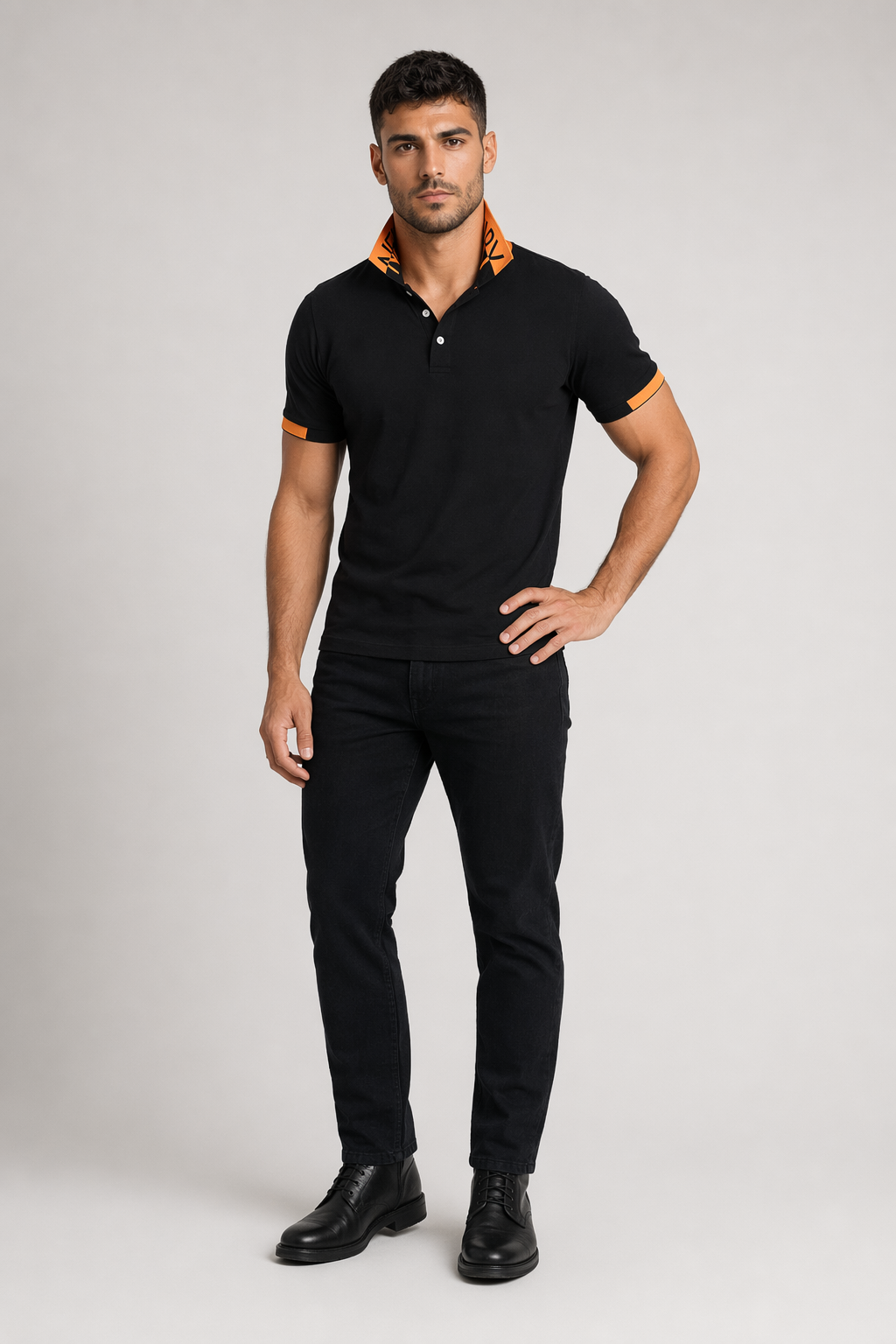 Two-Toned Men's Short Sleeve Polo Shirt Black