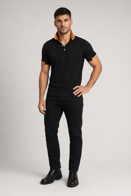Two-Toned Men's Short Sleeve Polo Shirt Black