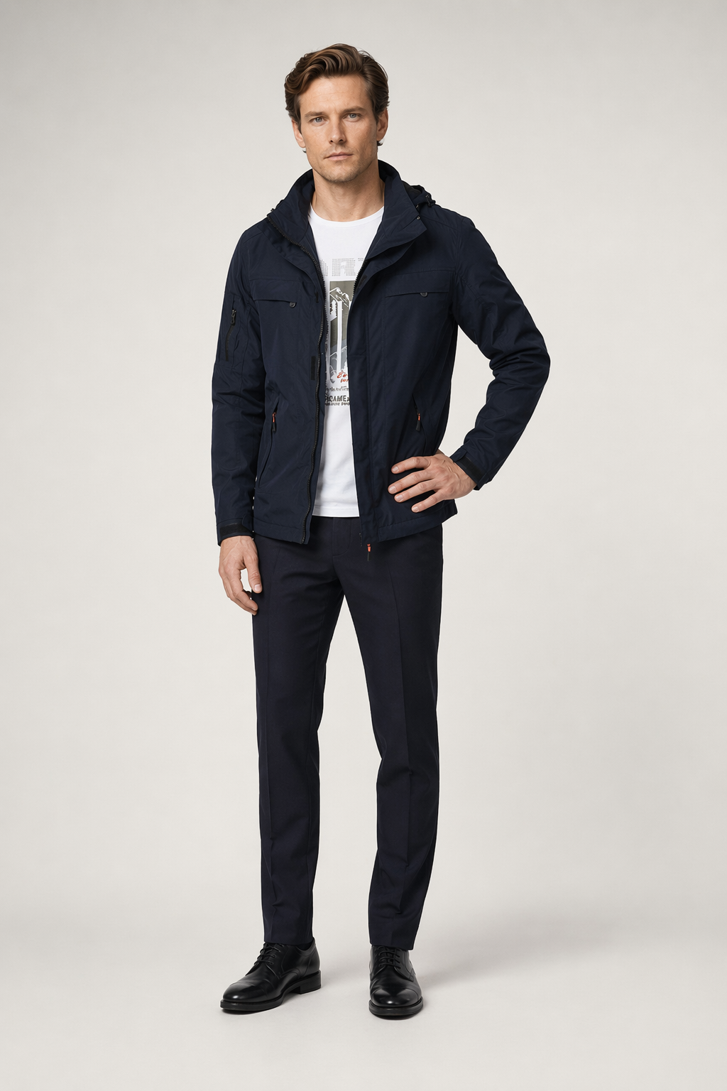 Men's Hooded Zipper Jacket with Detachable Hood Navy