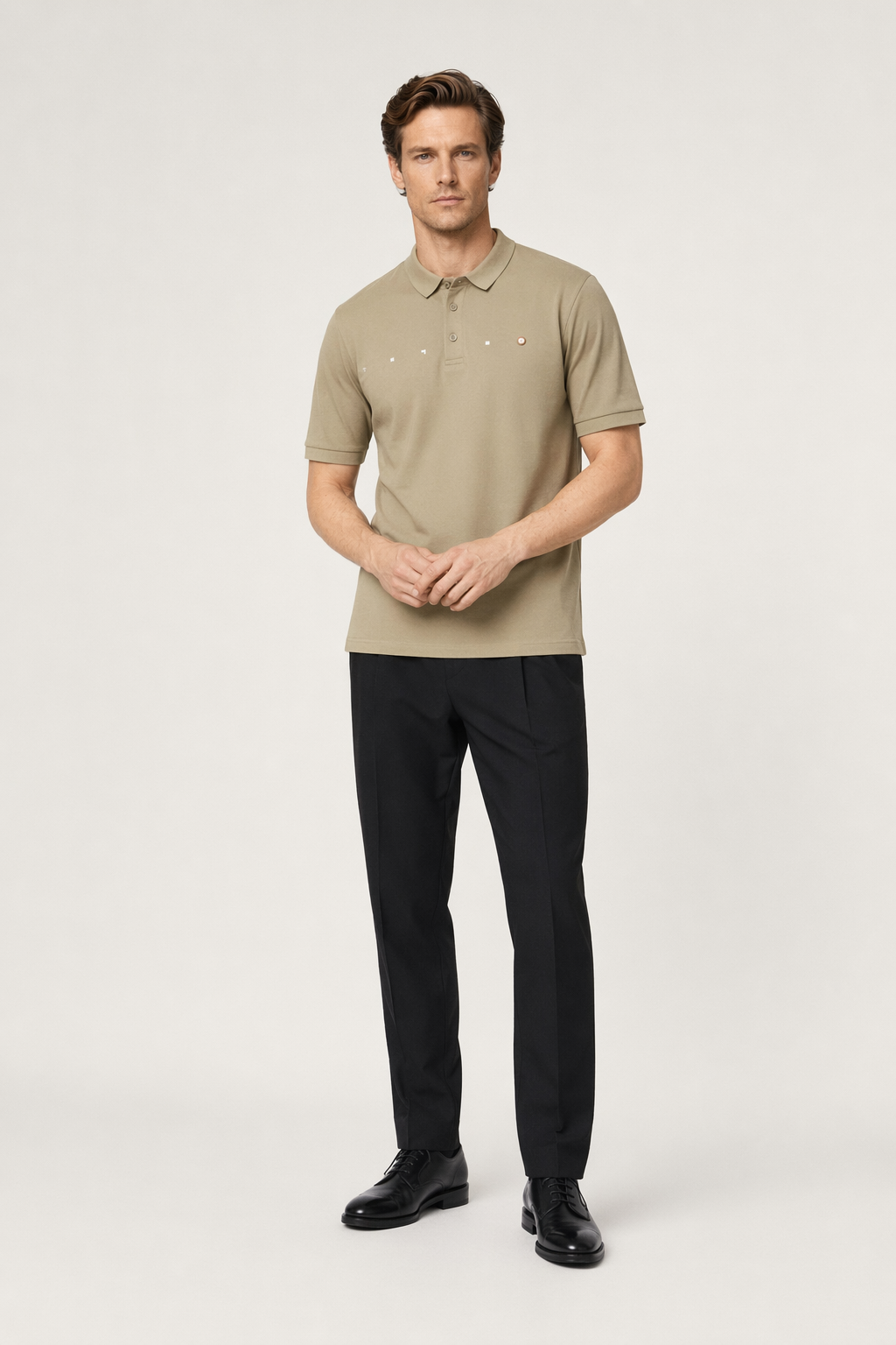 Men's Collared Shirt with Logo on the Chest KHAKI