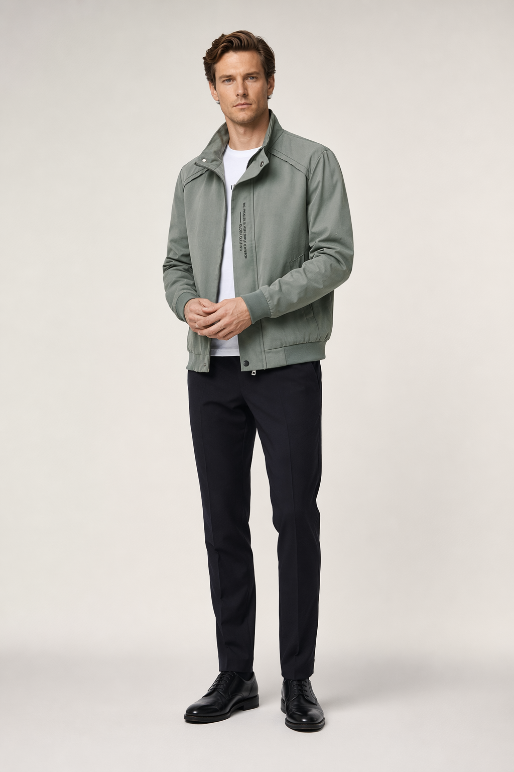 Short High Collar Men's Jacket Green