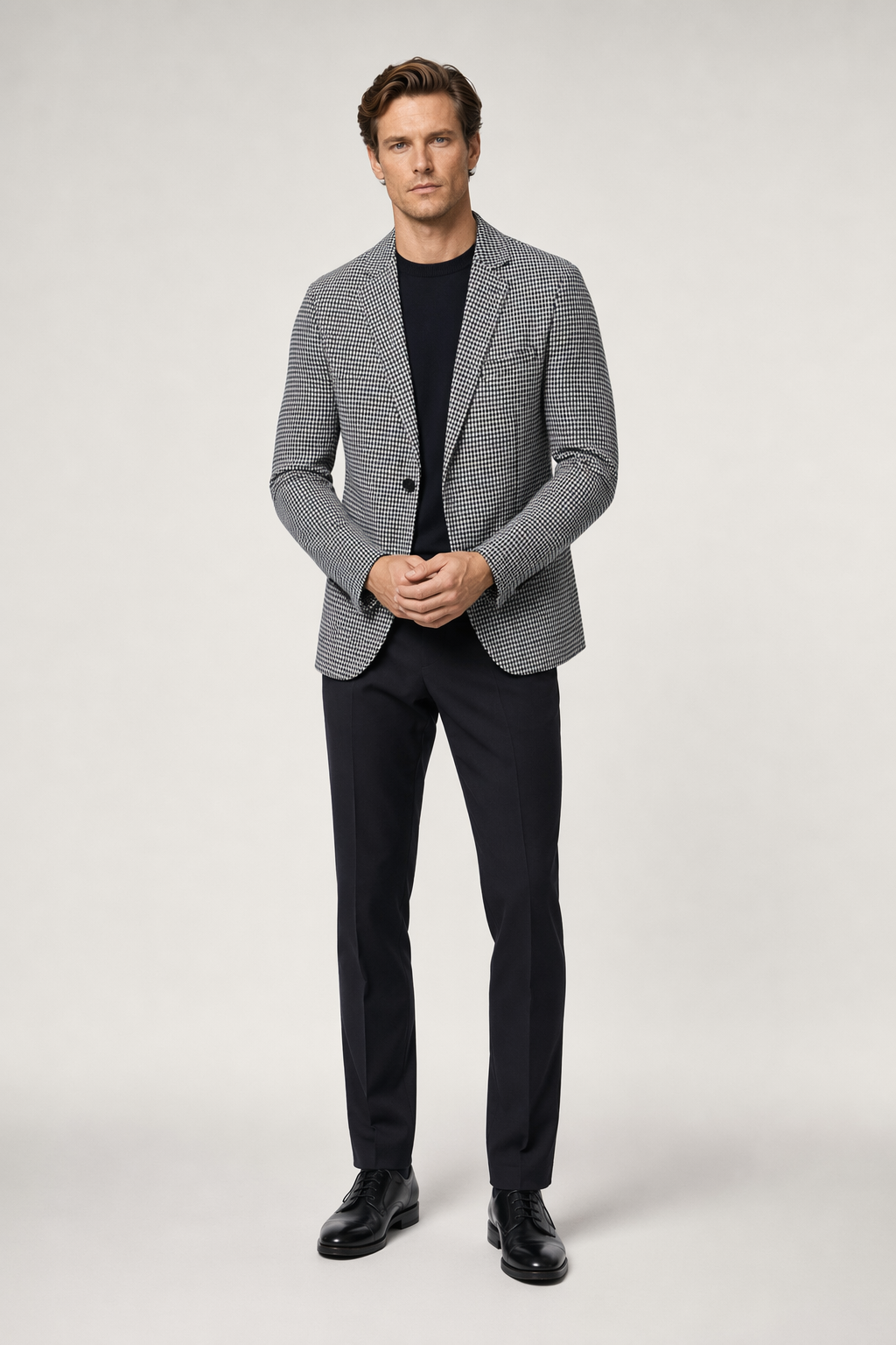 Single Breasted Houndstooth Blazer for Men Gray
