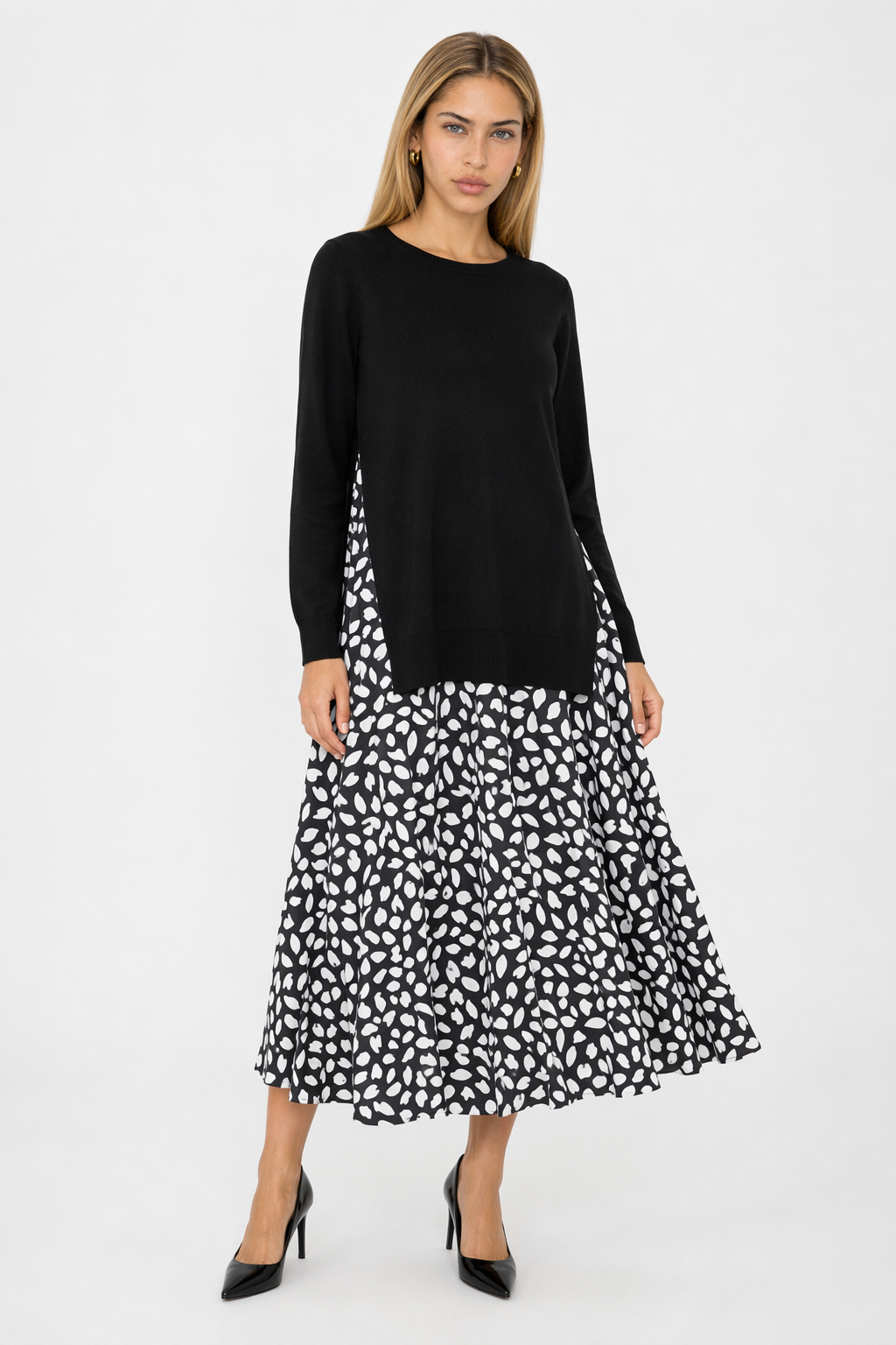 Layered Floral Print Dress Women's Sweater White
