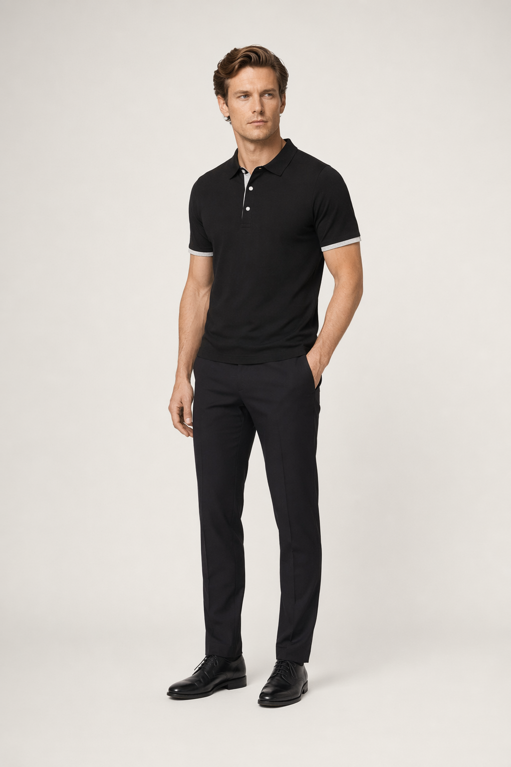 Slim-Fit Short-Sleeve Polo Shirt for Men Black