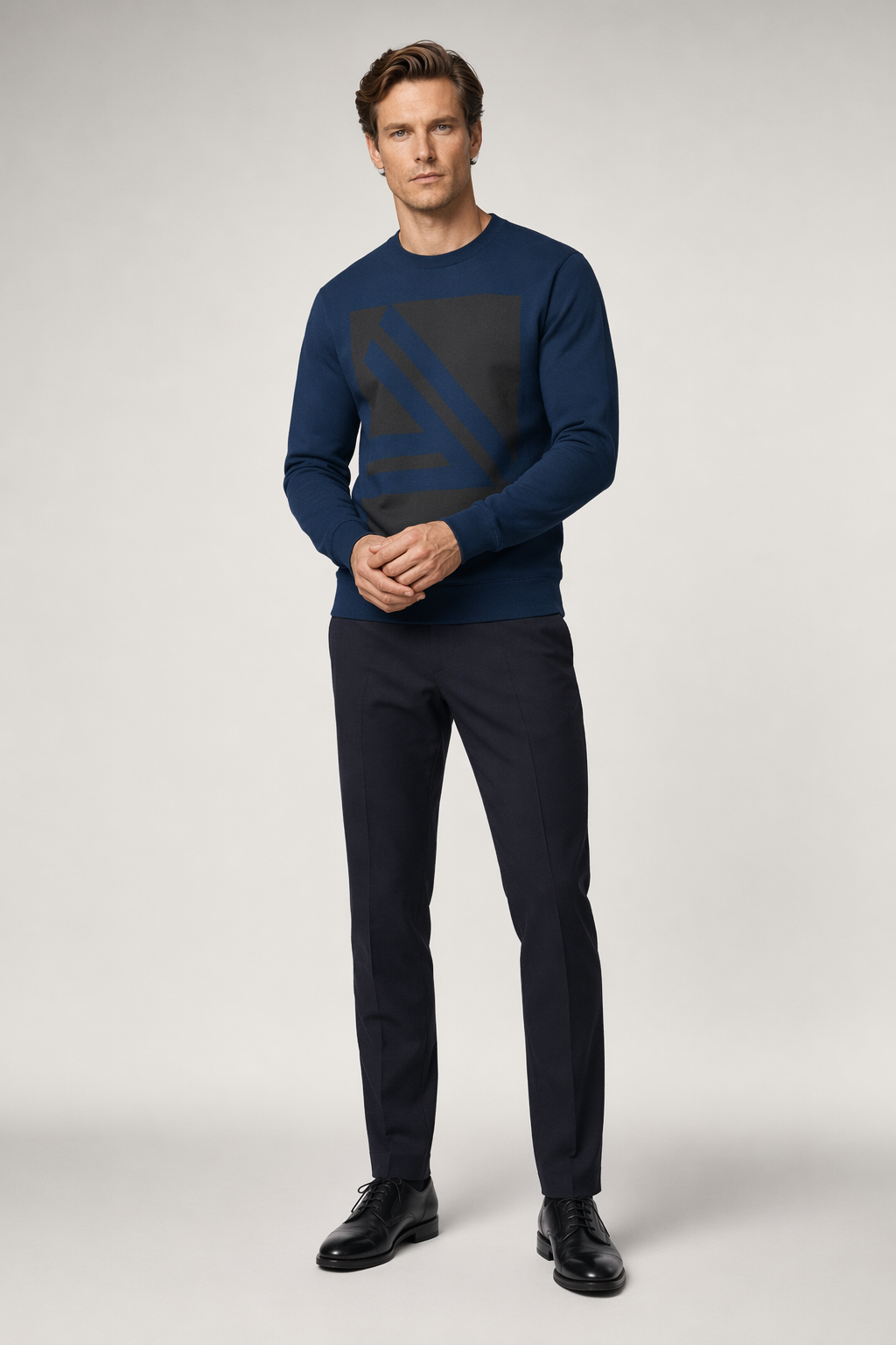 Double Logo Crewneck Sweatshirt for Men Navy