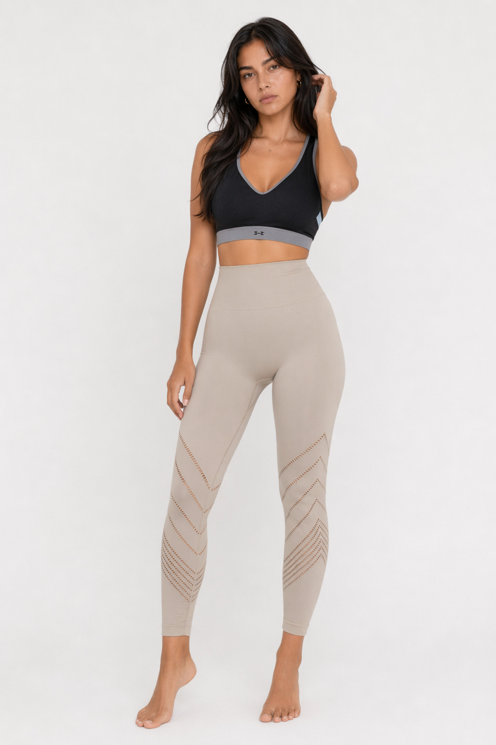 Stretchy Stripes High Waist Yoga Leggings Beige