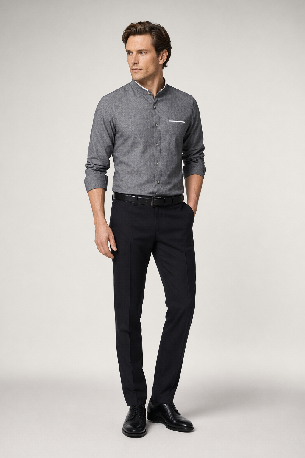 Mandarin Neck Men's Shirt Gray