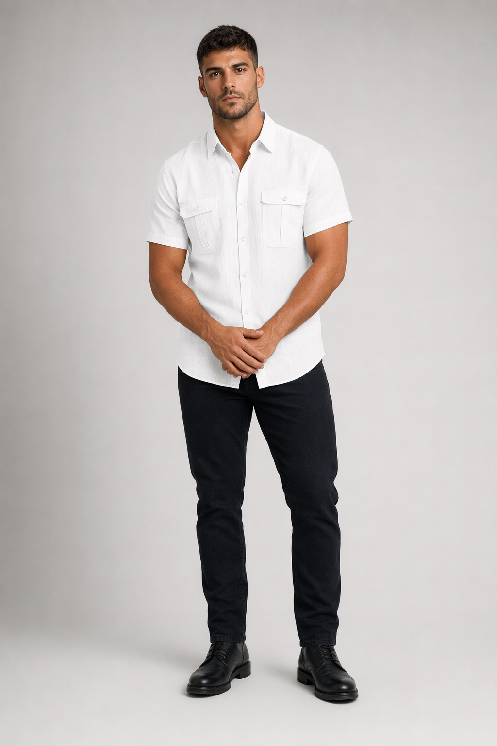 Linen Short-Sleeve Summer Shirt for Men WHITE