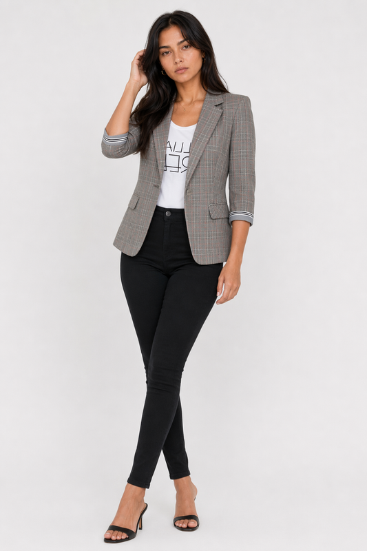 Slim Fit Blazer with Three-Quarter Sleeves for Women Default