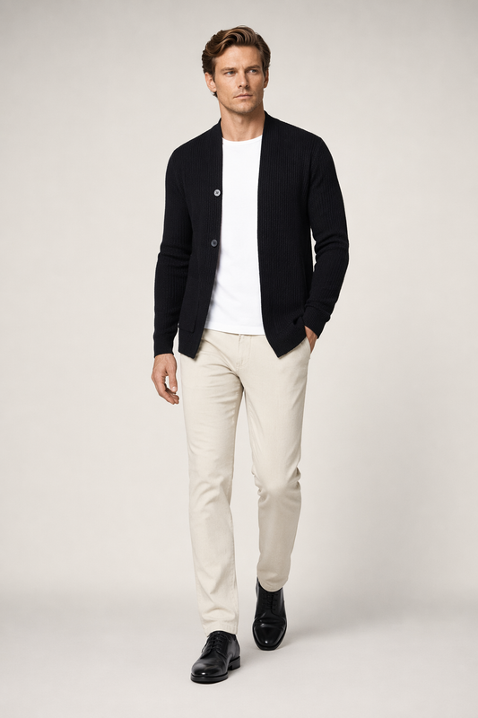Faux Button Design Men's Casual Open Cardigan Black
