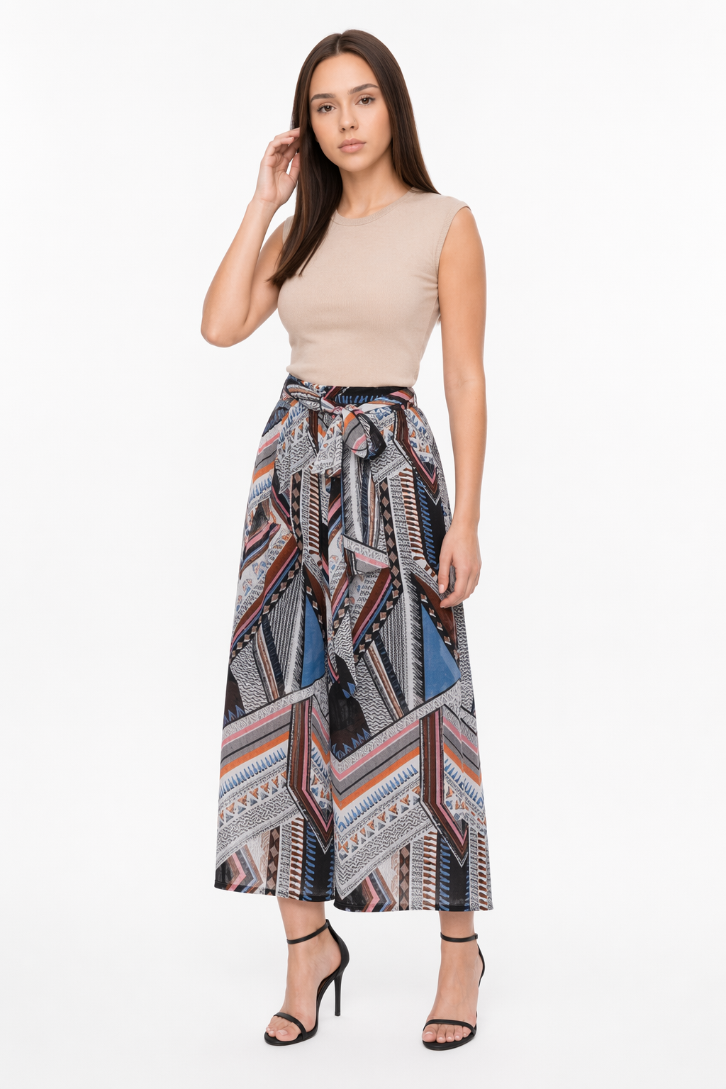 Flowing Patterned Wide-Leg Trousers Default