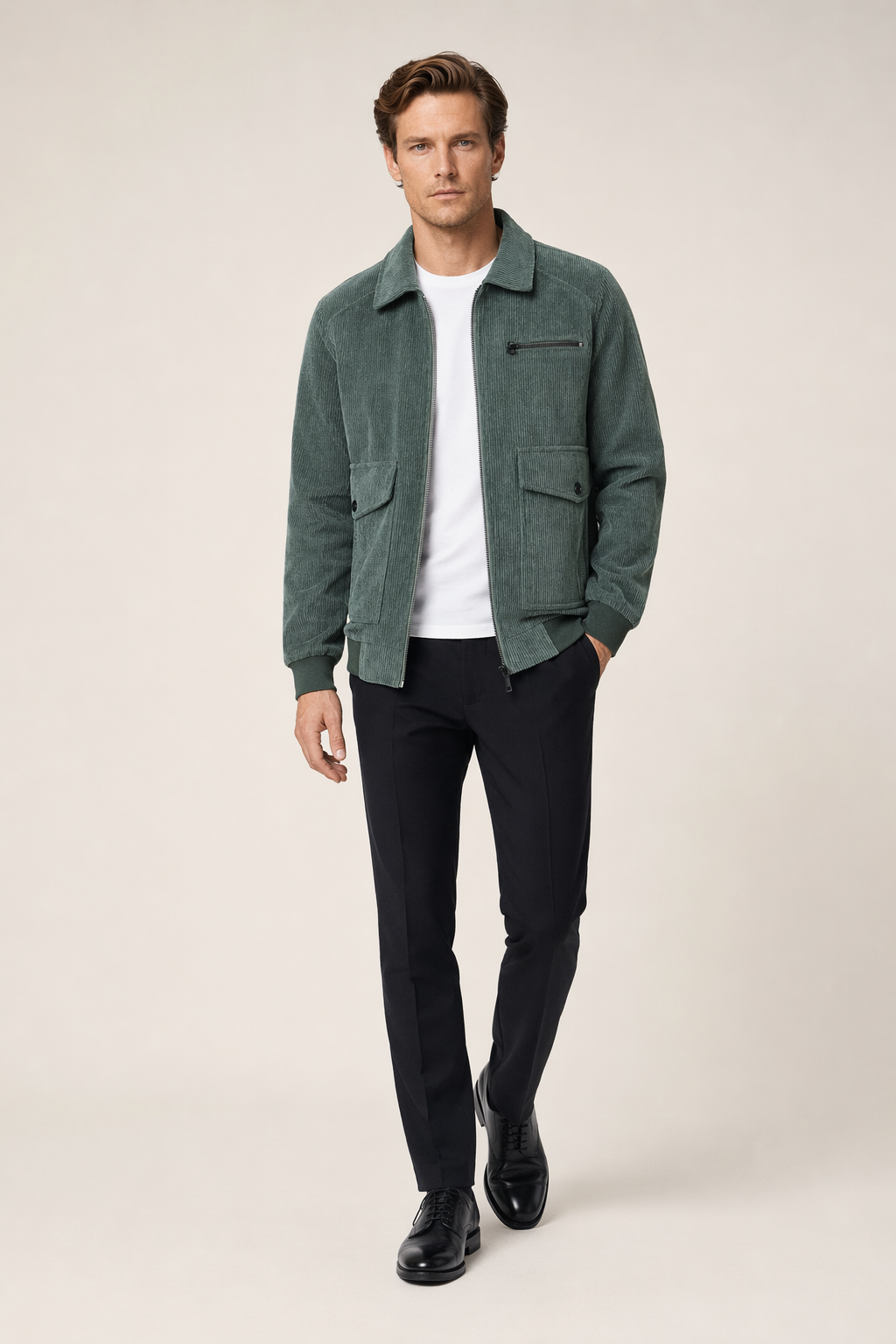 Corduroy Jacket for Men with Front Pockets Green