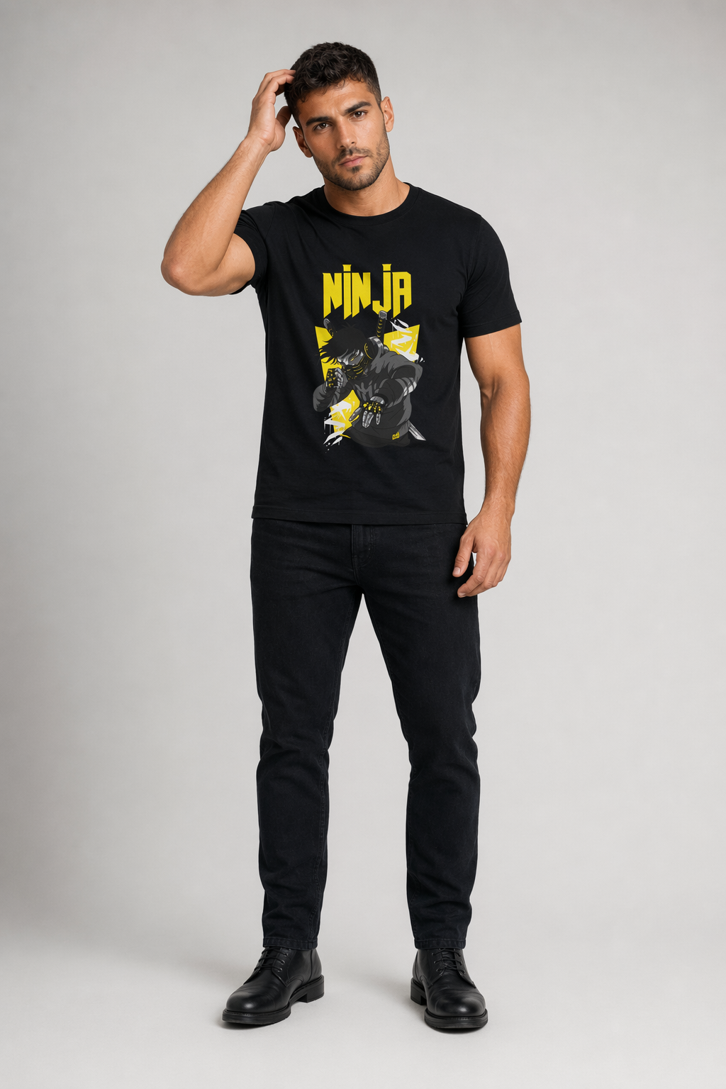 Ninja graphic tee for men Solid Black Blend
