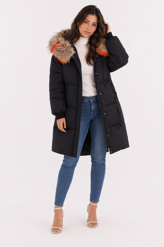 Oversize Faux Fur Hooded Jacket for Women Black