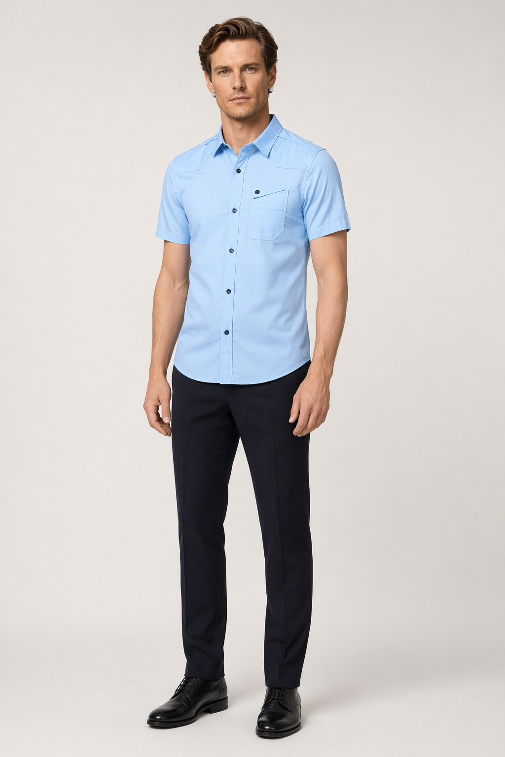 Short Sleeve Shirt with Flip Pockets for Men Blue