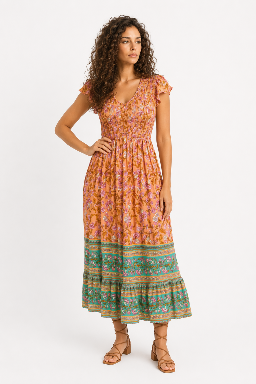 Floral Summer Dress for Women - One-Piece Design Orange