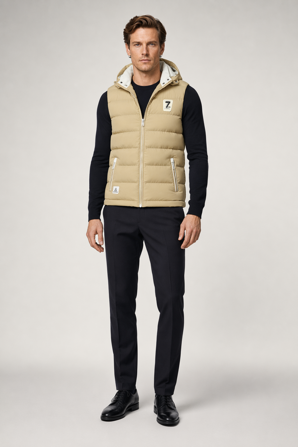 Two Tone Khaki Hooded Men's Puffer Vest Default
