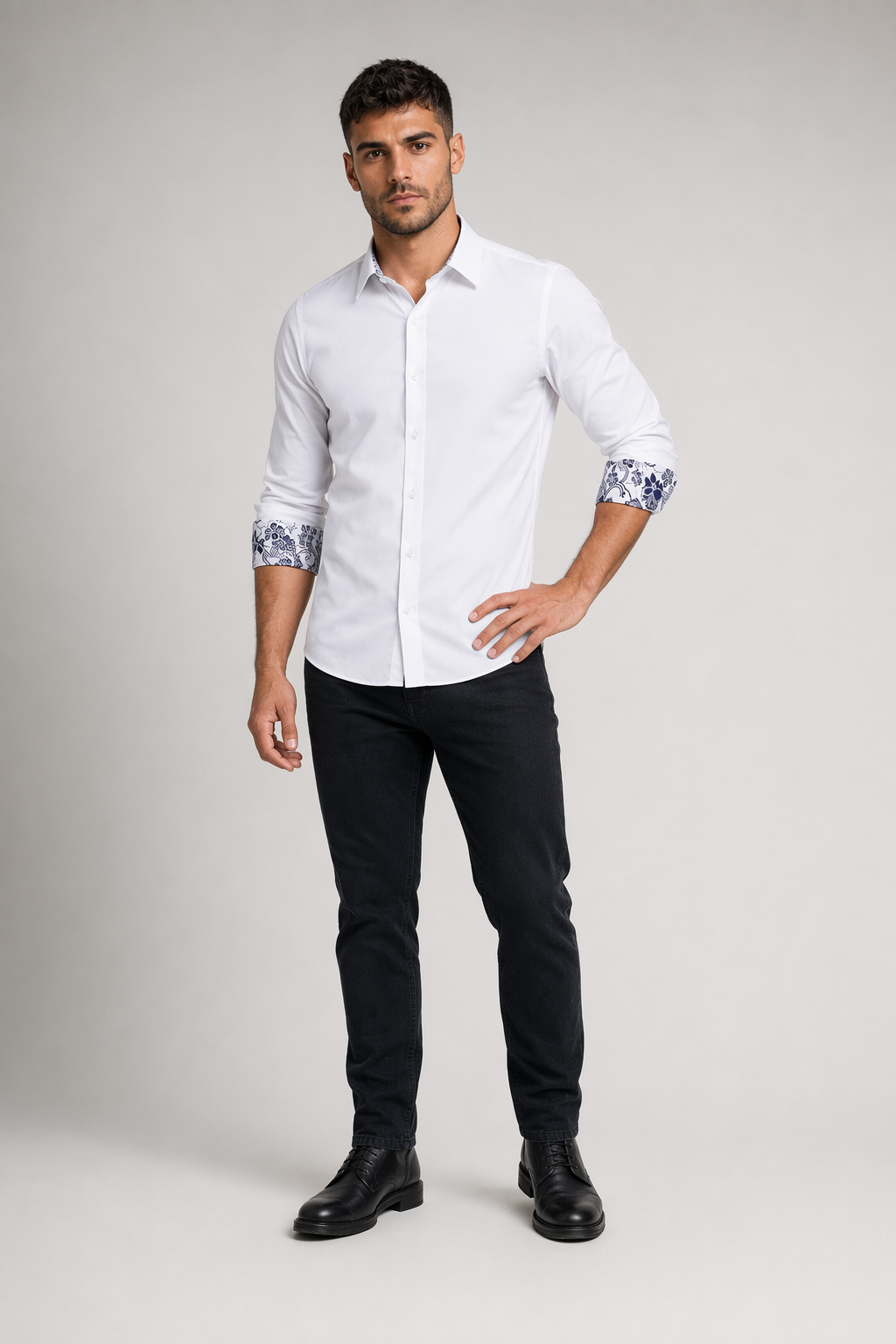 Flowery Inner Details Men's Button-Down Shirt White