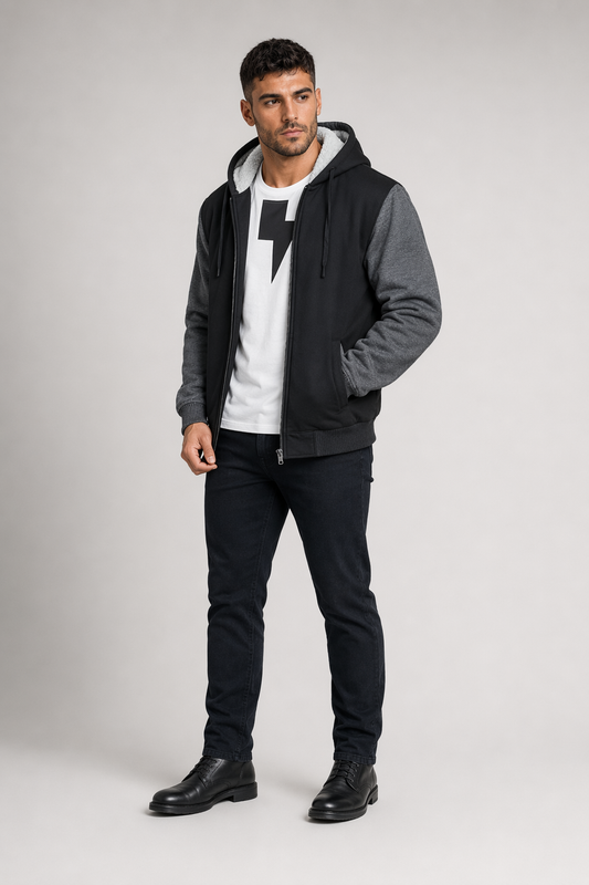 Winter-Lined Men's Zippered Hoodie Dark Gray
