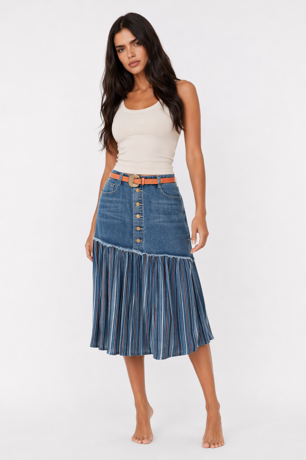 Denim Skirt with Layered Design for Women Default