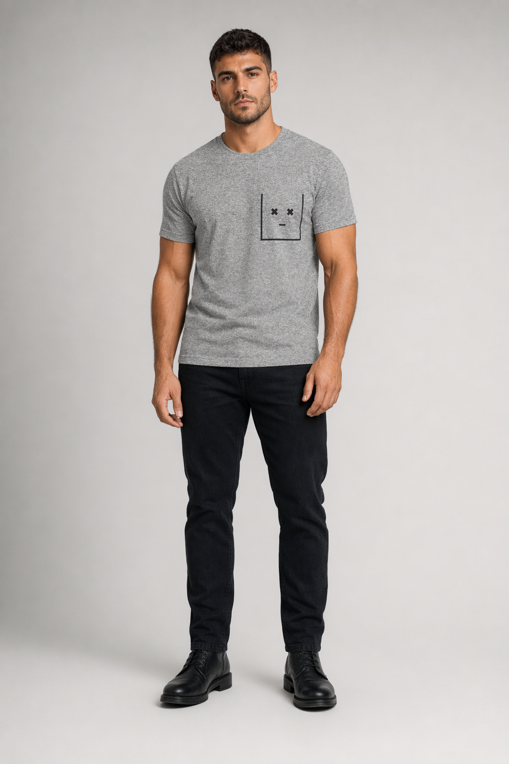 Streetwear T-Shirt for Men with Faux Pockets Sport Grey