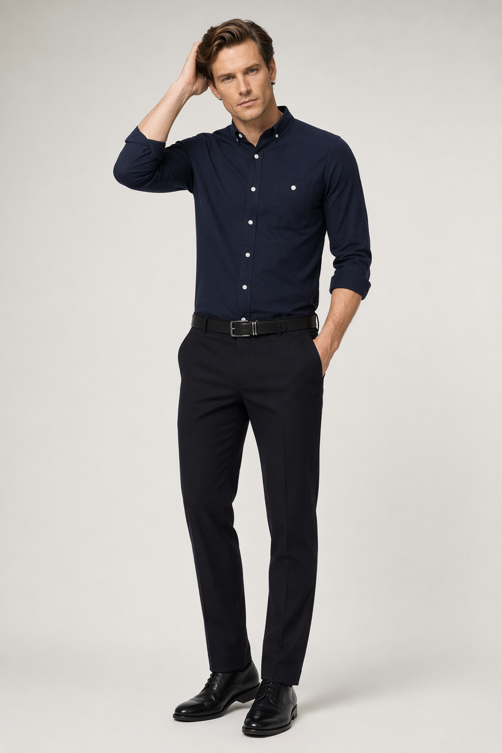 Navy Classic Button Down Men's Long Sleeve Shirt Default