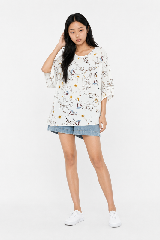 Floral Women's Oversized Blouse White