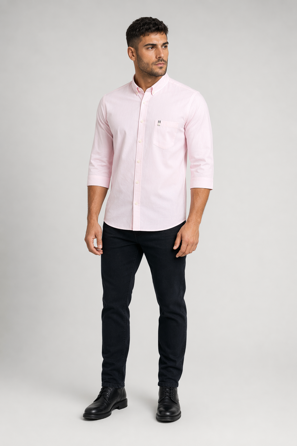 Men's Button-Down Shirt with Three-Quarter Sleeves Pink