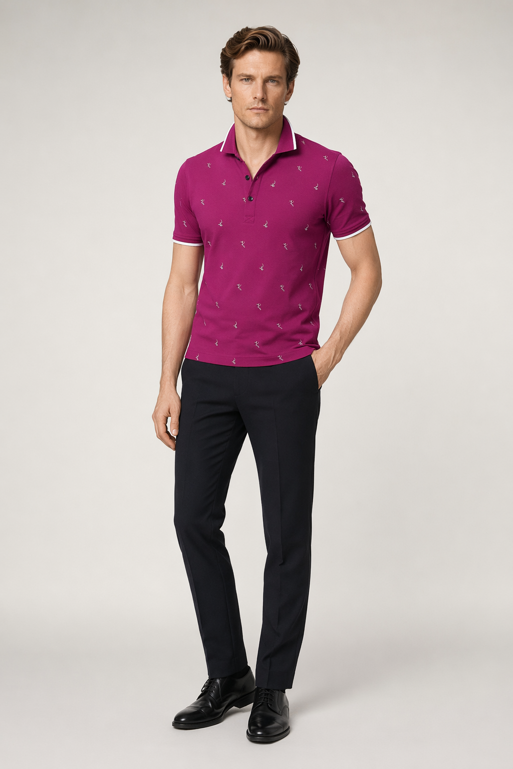 Short-Sleeve Printed Polo for Men Purple