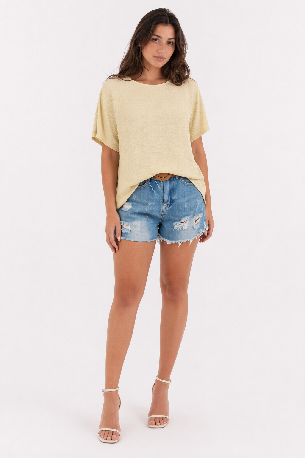 Casual Loose Fit Summer Top for Women Beige