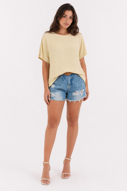 Casual Loose Fit Summer Top for Women Beige