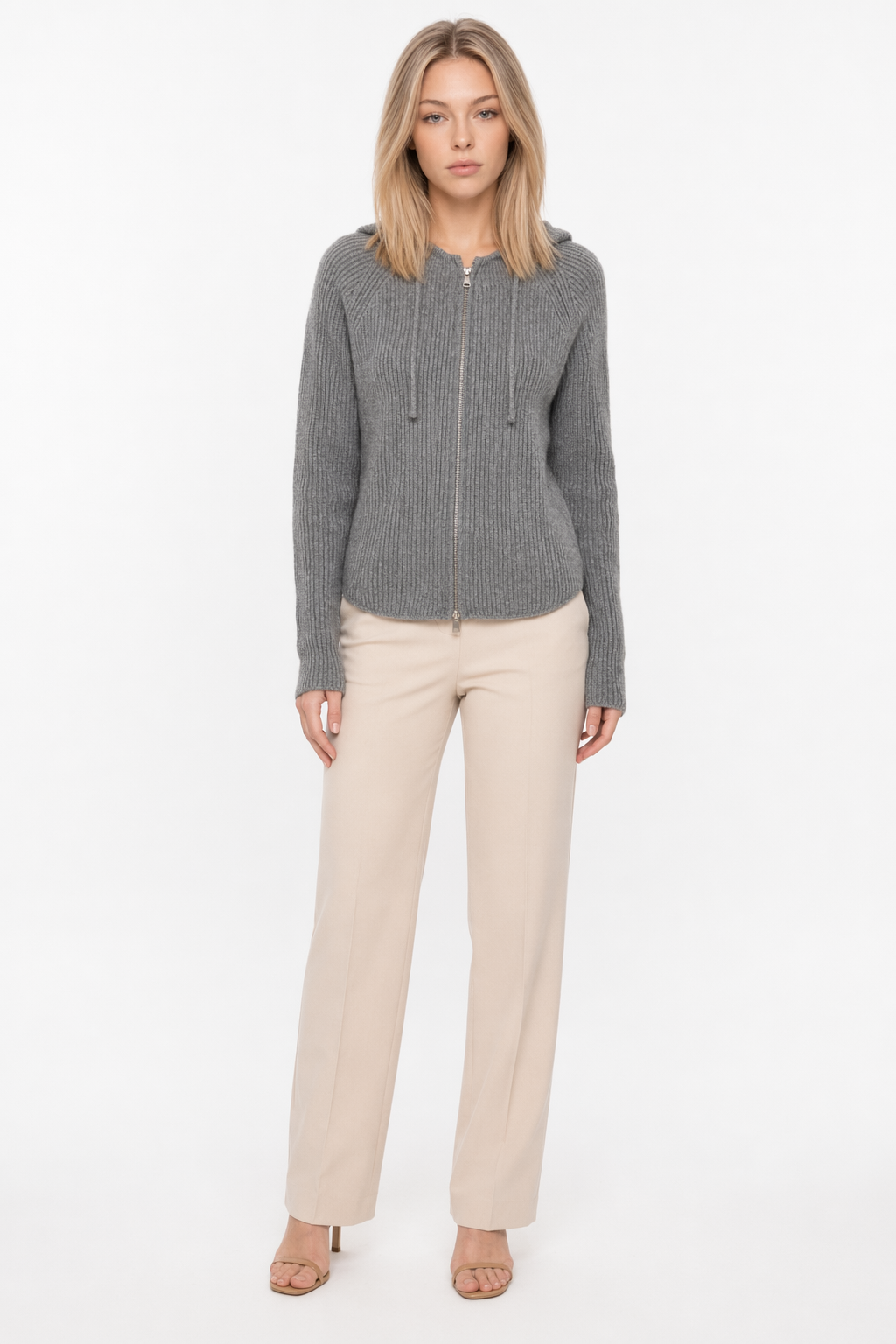 Hooded Zip-Up Cardigan for Women Gray