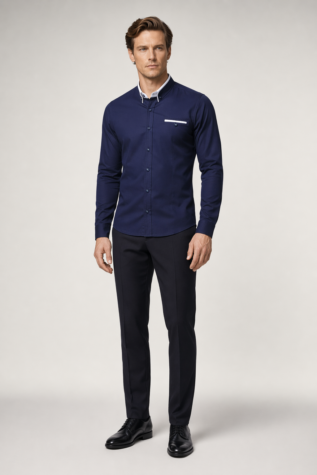 Dual Collar Men's Button-up Shirt Navy